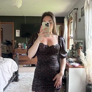 Elegant Black and Red Polka Dot Dress